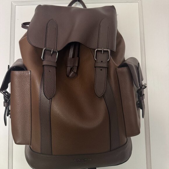 Coach Mens two  tone Brown Pebbled Leather Backpack - Picture 1 of 8